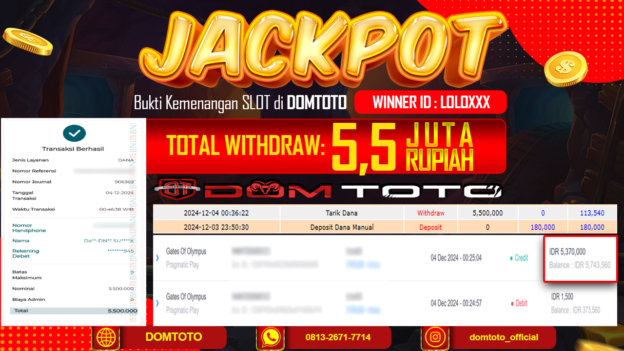 JACKPOT  SLOT GATE OF OLYMPUS 04 DESEMBER 2024
